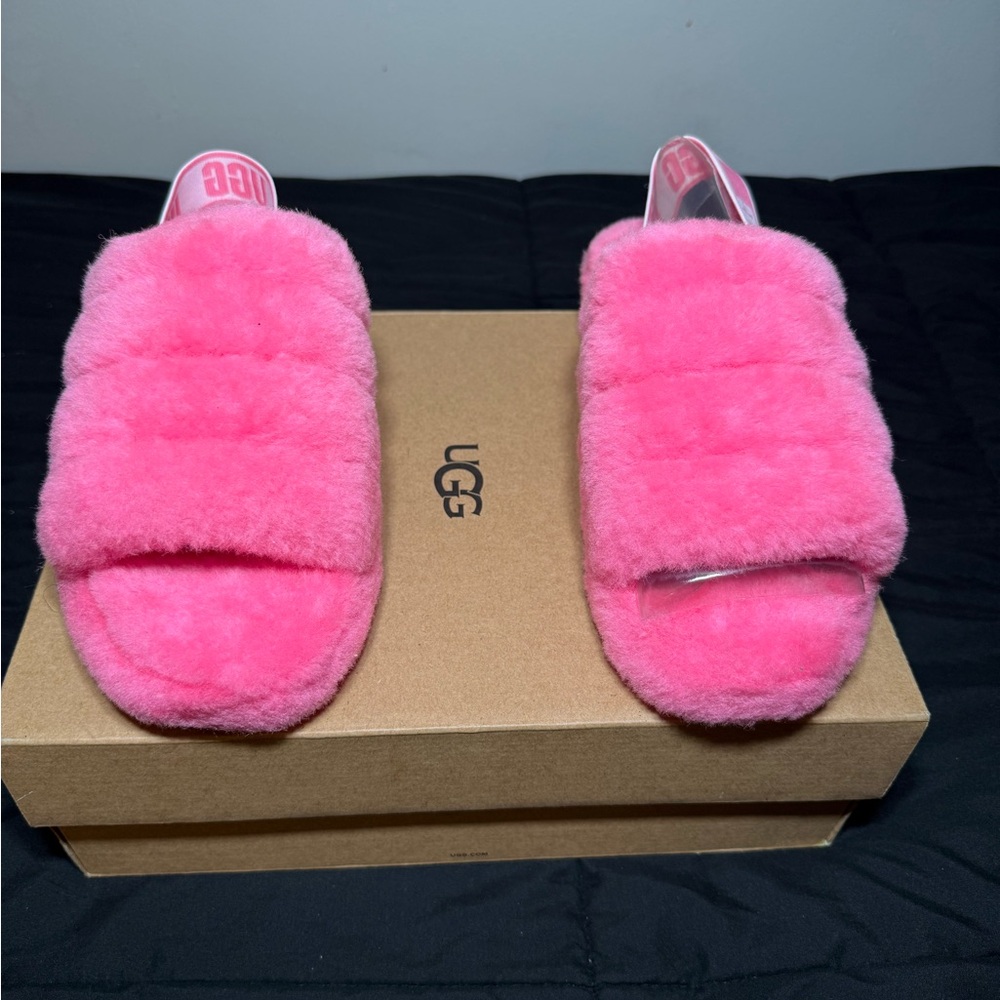 UGG Vibrant Pink Fluffy Slides